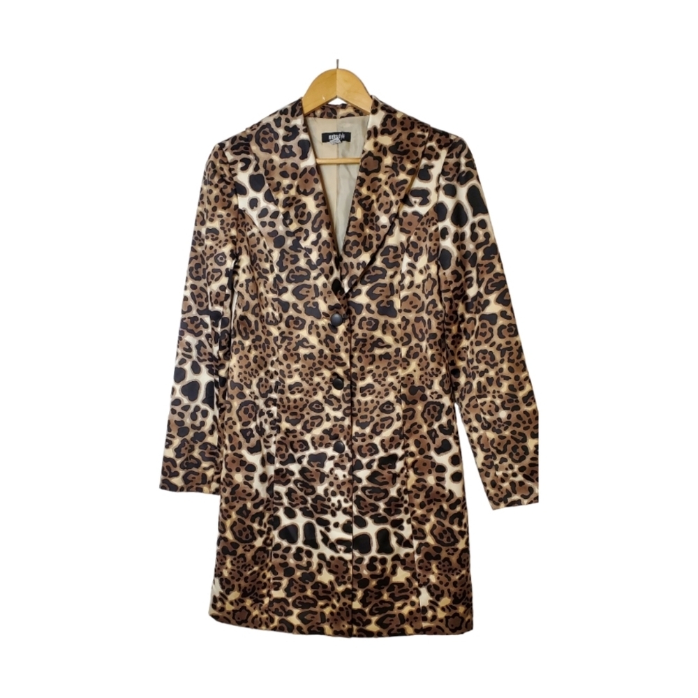 Metro Style Leopard Print Trench Style Coat Size 8 Brown and Black